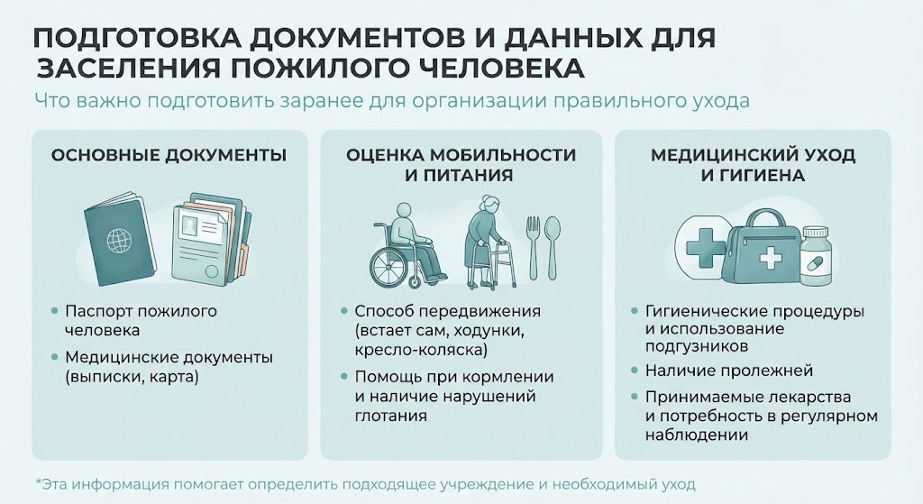 Инфографика: какие медицинские документы и данные о мобильности нужны для оформления в пансионат и дом престарелых